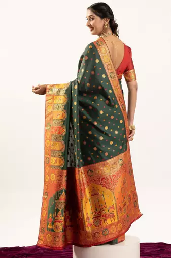 green woven faux banarasi pashmina silk blend saree