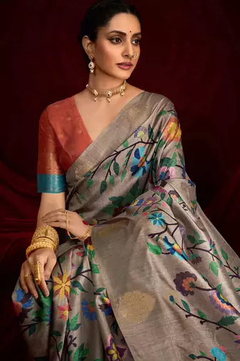rust soft silk blend graceful partywear saree
