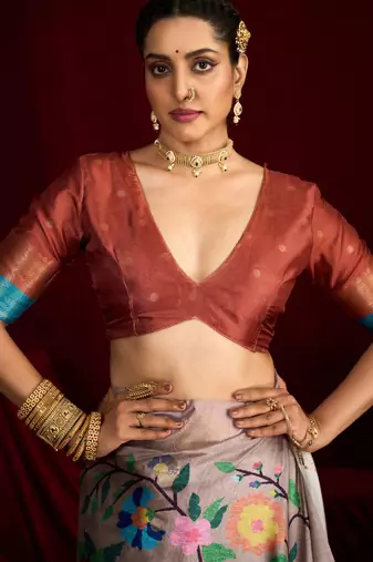 rust soft silk blend graceful partywear saree