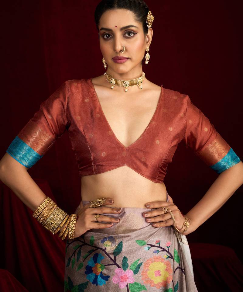 rust color soft silk blend fabric graceful partywear saree