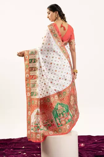 white woven faux banarasi pashmina silk blend saree