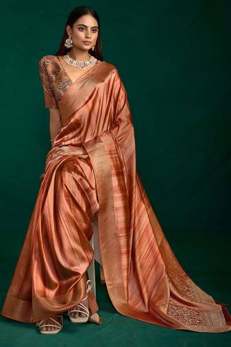 corol color beautiful tussar silk blend fabric sophisticated woven designer saree