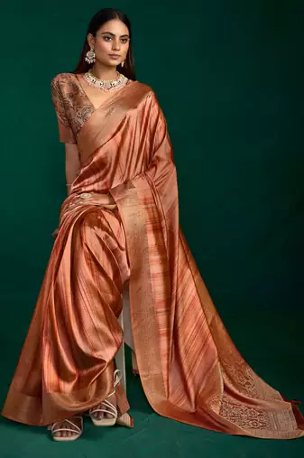 corol color beautiful tussar silk blend fabric sophisticated woven designer saree