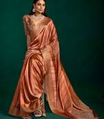 corol color beautiful tussar silk blend fabric sophisticated woven saree