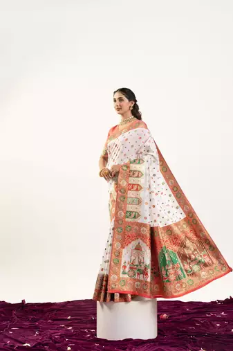 white woven faux banarasi pashmina silk blend saree