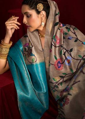 teal soft silk blend graceful partywear saree 3