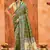 olive green color velvet tussar silk blend fabric partywear saree with paithani pallu and traditional ghatchola print