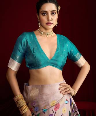 teal soft silk blend graceful partywear saree 4