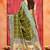 olive green color velvet tussar silk blend fabric partywear saree with paithani pallu and traditional ghatchola print