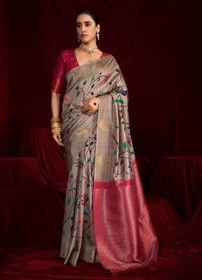 red soft silk blend graceful partywear saree 1