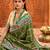 olive green color velvet tussar silk blend fabric partywear saree with paithani pallu and traditional ghatchola print