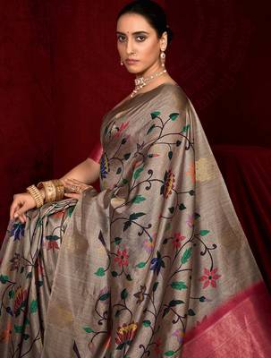 red soft silk blend graceful partywear saree 3