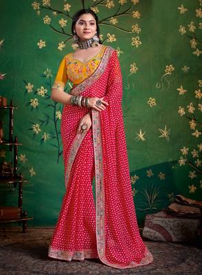 pink faux festive special partywear saree 1