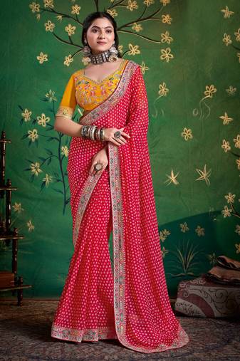 pink color faux fabric festive special partywear saree