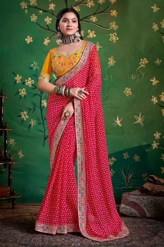 pink color faux fabric festive special partywear saree