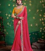 pink color faux fabric festive special partywear saree