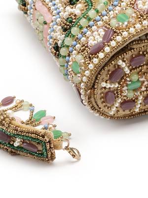 blush & bead metallic gold & pastel multi accent beads embellished velvet clutch 7