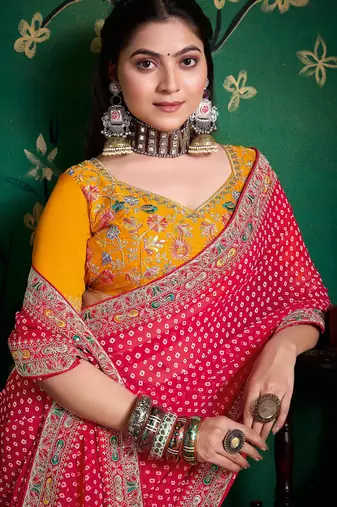 pink faux festive special partywear saree