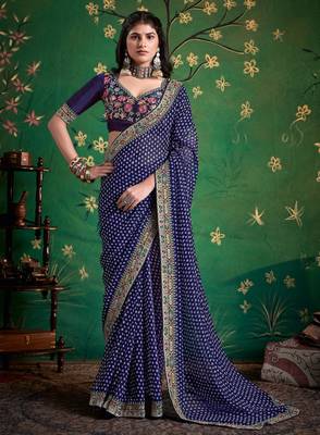 navy blue faux festive special partywear saree 1