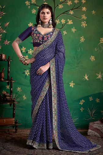 navy blue color faux fabric festive special partywear saree