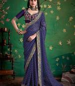 navy blue color faux fabric festive special partywear saree