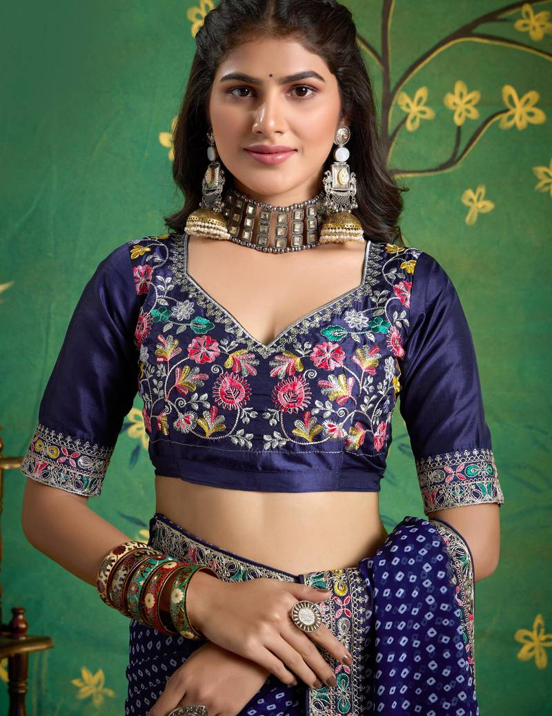 navy blue color faux fabric festive special partywear saree