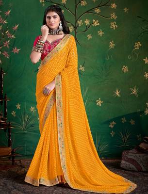 yellow faux festive special partywear saree 1