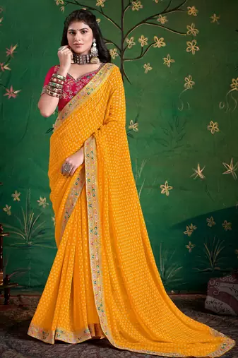 yellow color faux fabric festive special partywear saree