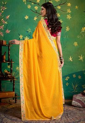 yellow faux festive special partywear saree 2