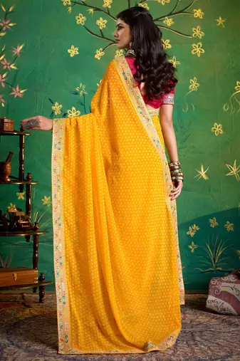 yellow faux festive special partywear saree
