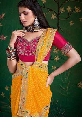 yellow faux festive special partywear saree 3