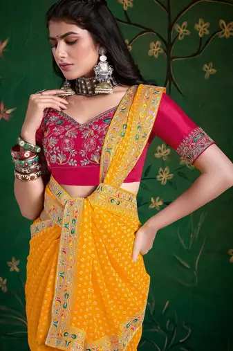 yellow faux festive special partywear saree