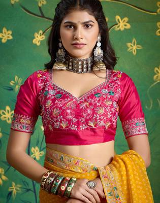 yellow faux festive special partywear saree 4