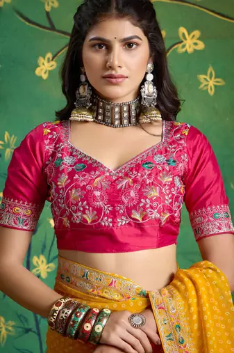 yellow faux festive special partywear saree