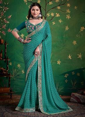 sea green faux festive special partywear saree 1