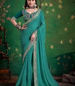 sea green color faux fabric festive special partywear saree