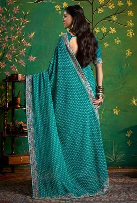 sea green faux festive special partywear saree 2