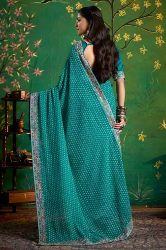sea green faux festive special partywear saree