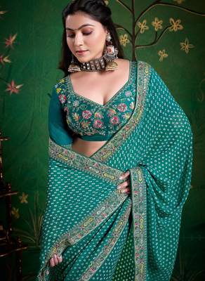 sea green faux festive special partywear saree 3