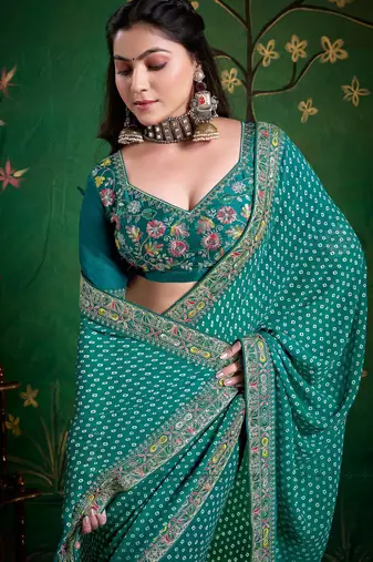 sea green faux festive special partywear saree