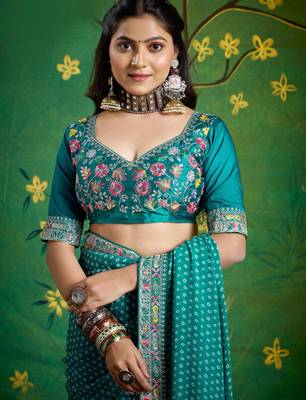 sea green faux festive special partywear saree 4