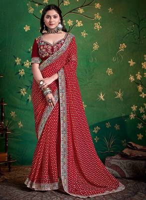 maroon faux festive special partywear saree 1