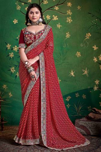 maroon color faux fabric festive special partywear saree