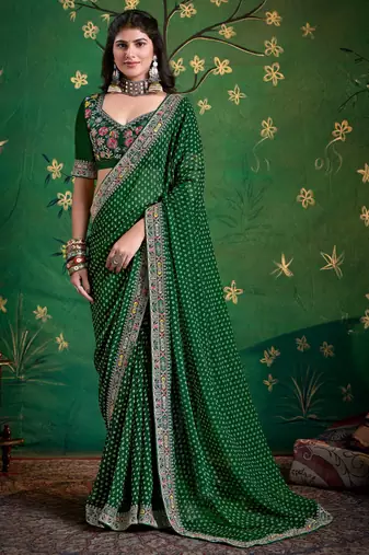 dark green color faux fabric festive special partywear saree