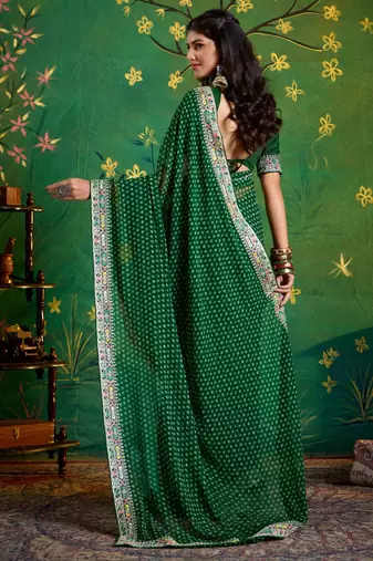 dark green faux festive special partywear saree