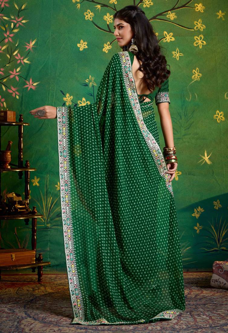 dark green color faux fabric festive special partywear saree