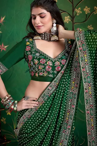 dark green faux festive special partywear saree