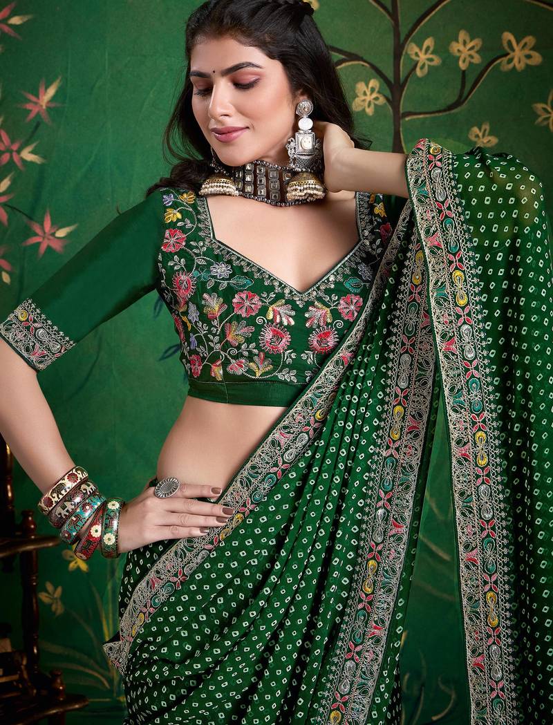 dark green color faux fabric festive special partywear saree