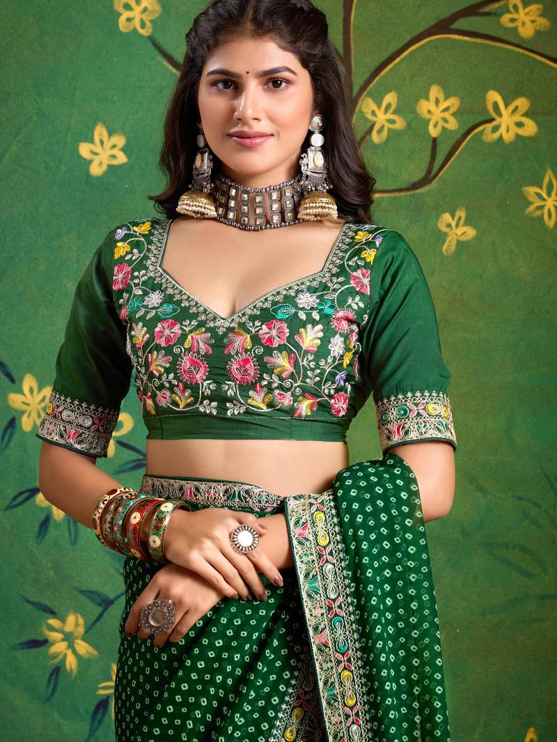 dark green color faux fabric festive special partywear saree