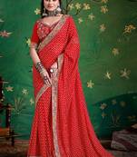 red color faux fabric festive special partywear saree